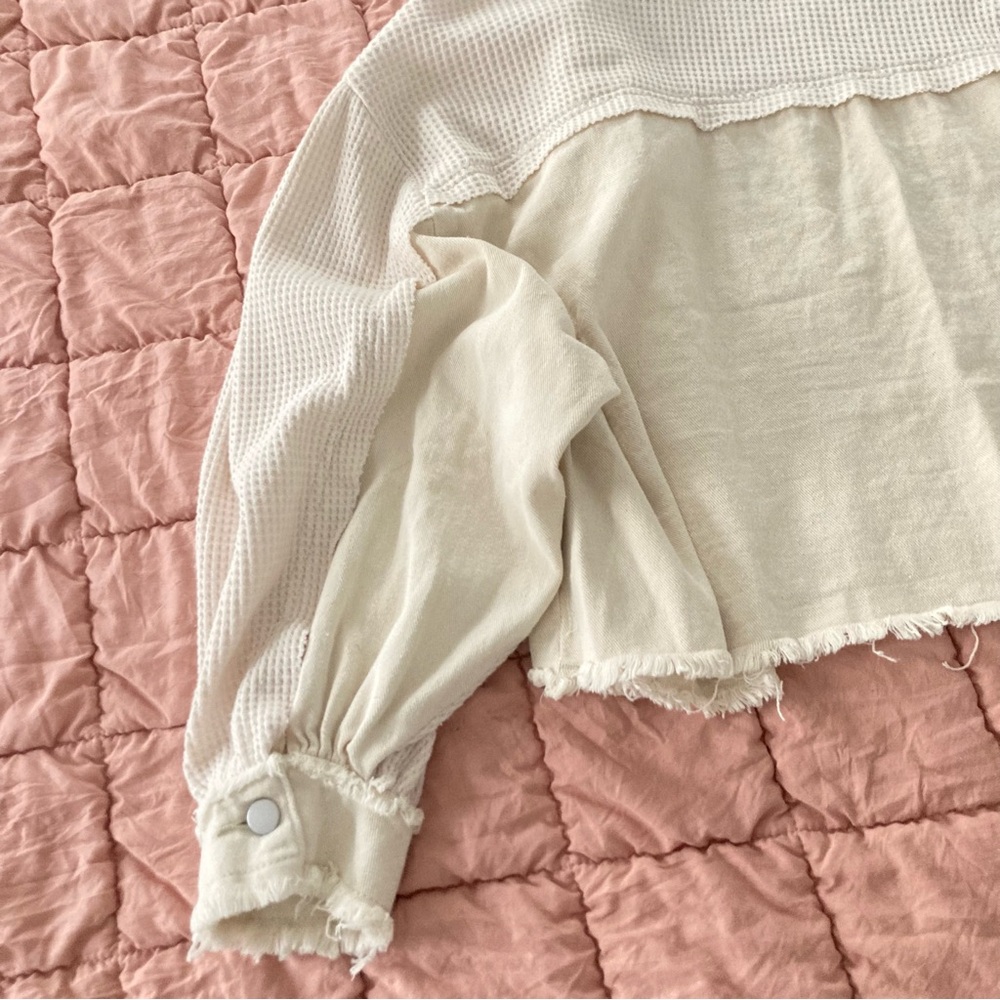 Distressed Frayed Boho Oversized Cream Jacket - Picture 9 of 9
